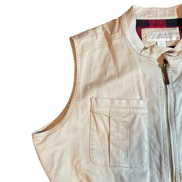 Gander Mountain Guide Series Drawstring Waist Canvas Vest Plaid Flannel Lining - Picture 2 of 7